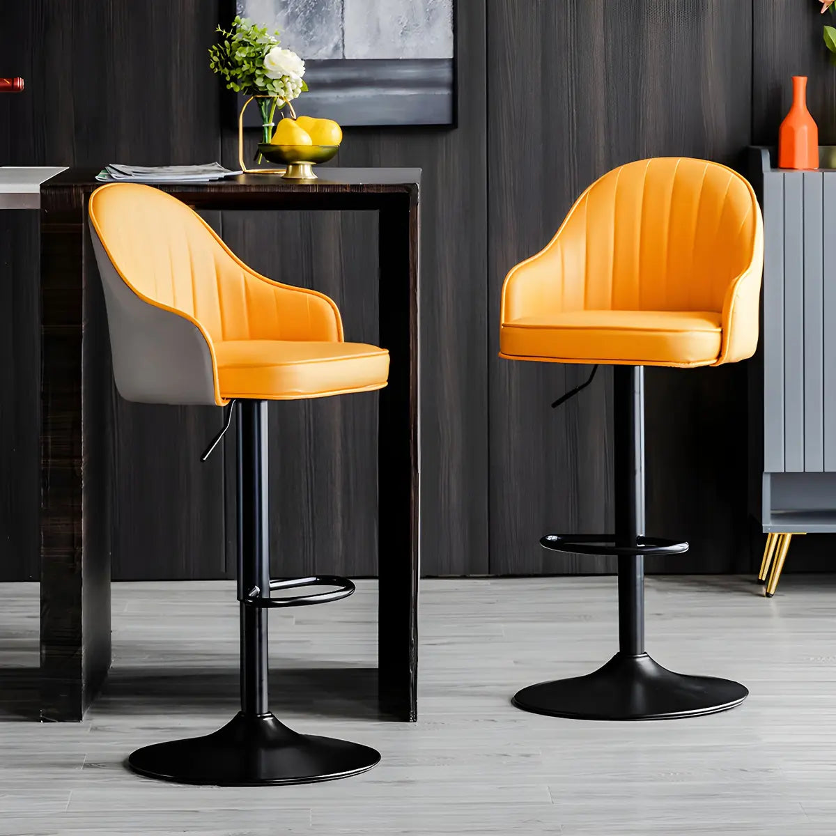 Yellow Round Metal Adjustable PU Leather Bar Stool Image - 1