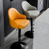 Yellow Round Metal Adjustable PU Leather Bar Stool Image - 23