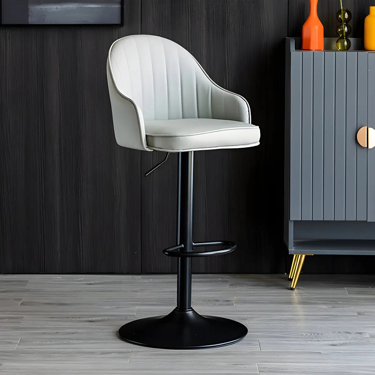 Yellow Round Metal Adjustable PU Leather Bar Stool Image - 32