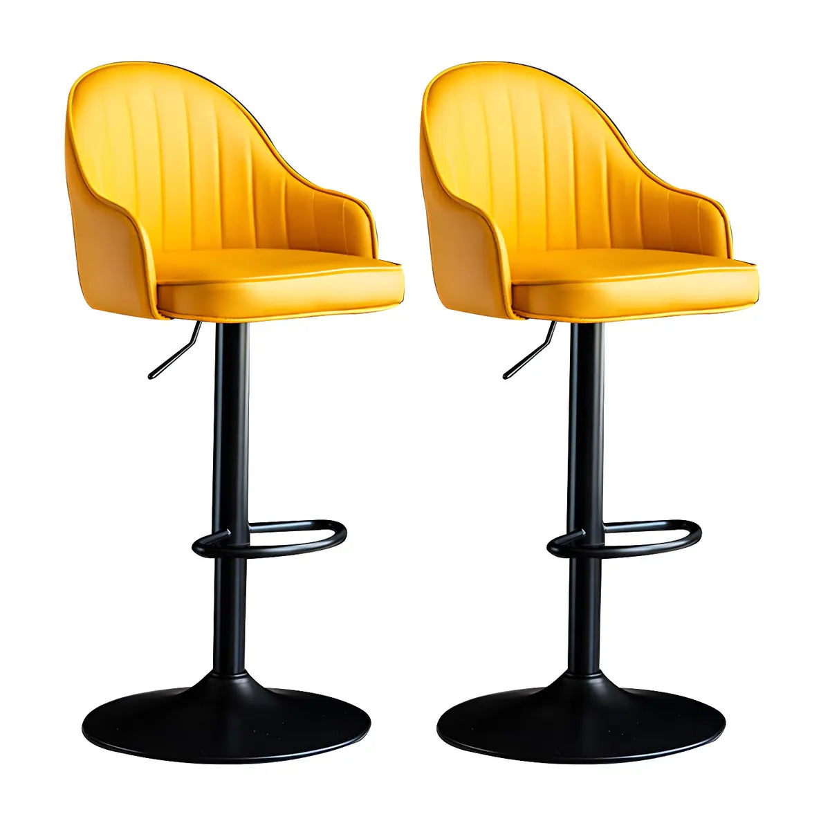 Yellow Round Metal Adjustable PU Leather Bar Stool Image - 43