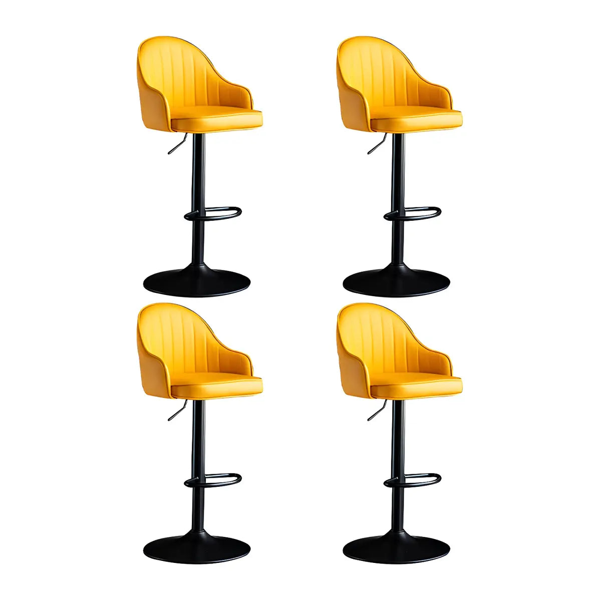 Yellow Round Metal Adjustable PU Leather Bar Stool Image - 44