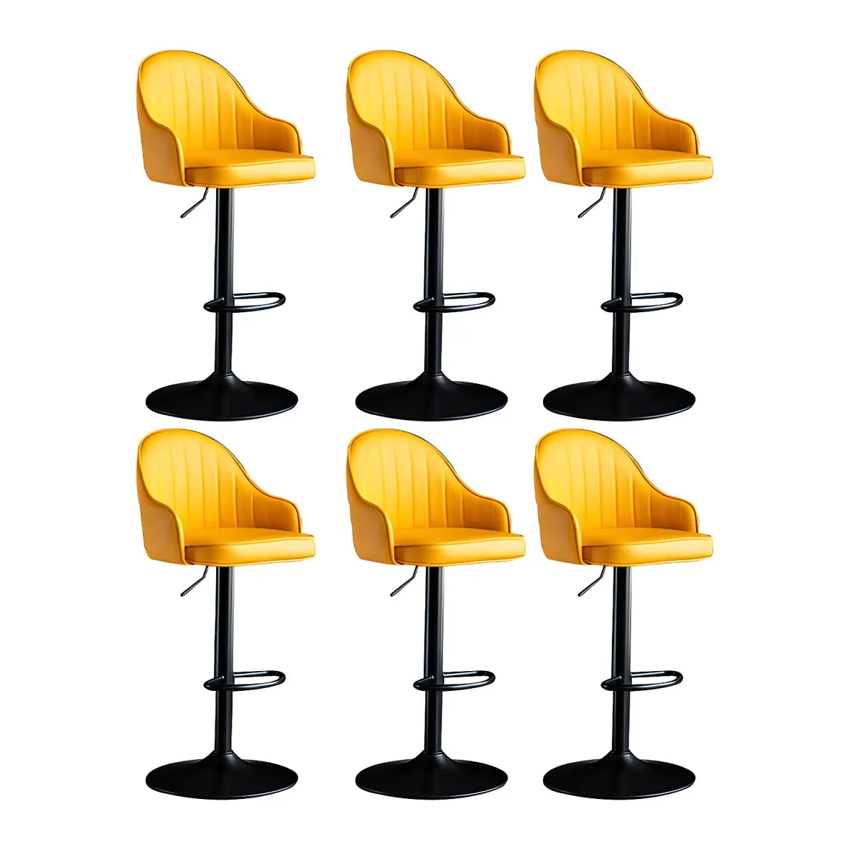 Yellow Round Metal Adjustable PU Leather Bar Stool Image - 45