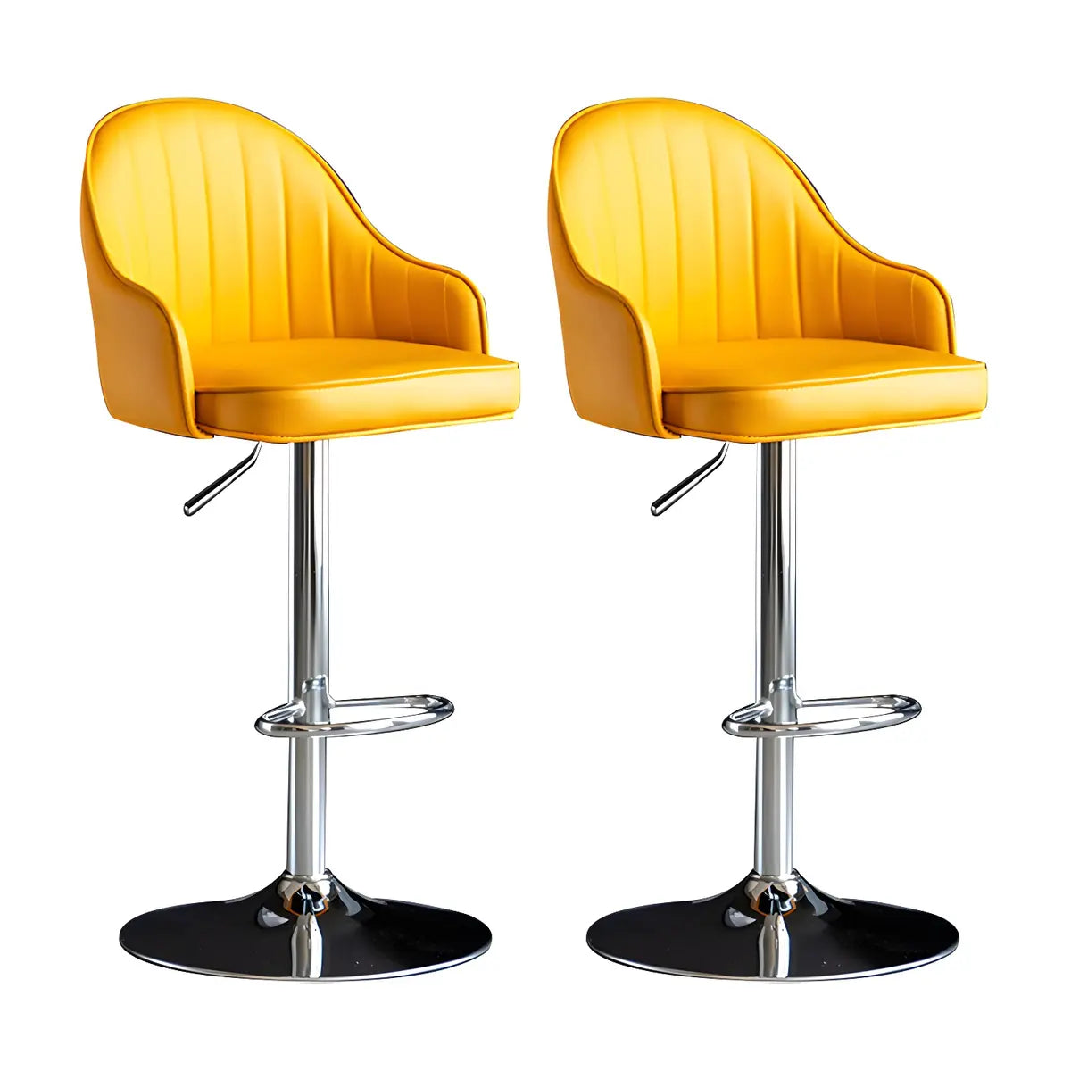 Yellow Round Metal Adjustable PU Leather Bar Stool Image - 48