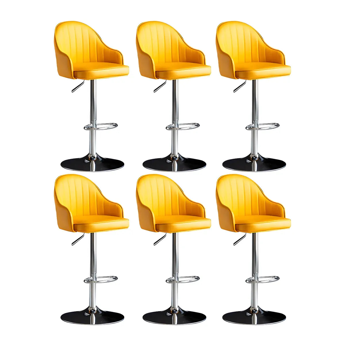 Yellow Round Metal Adjustable PU Leather Bar Stool Image - 50