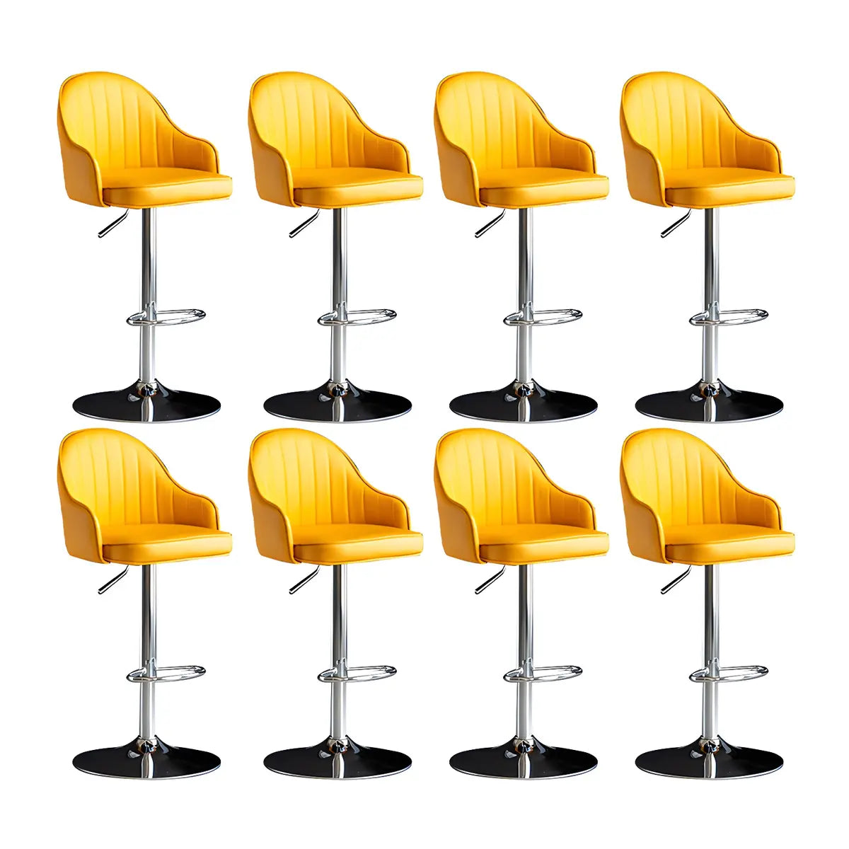 Yellow Round Metal Adjustable PU Leather Bar Stool Image - 51