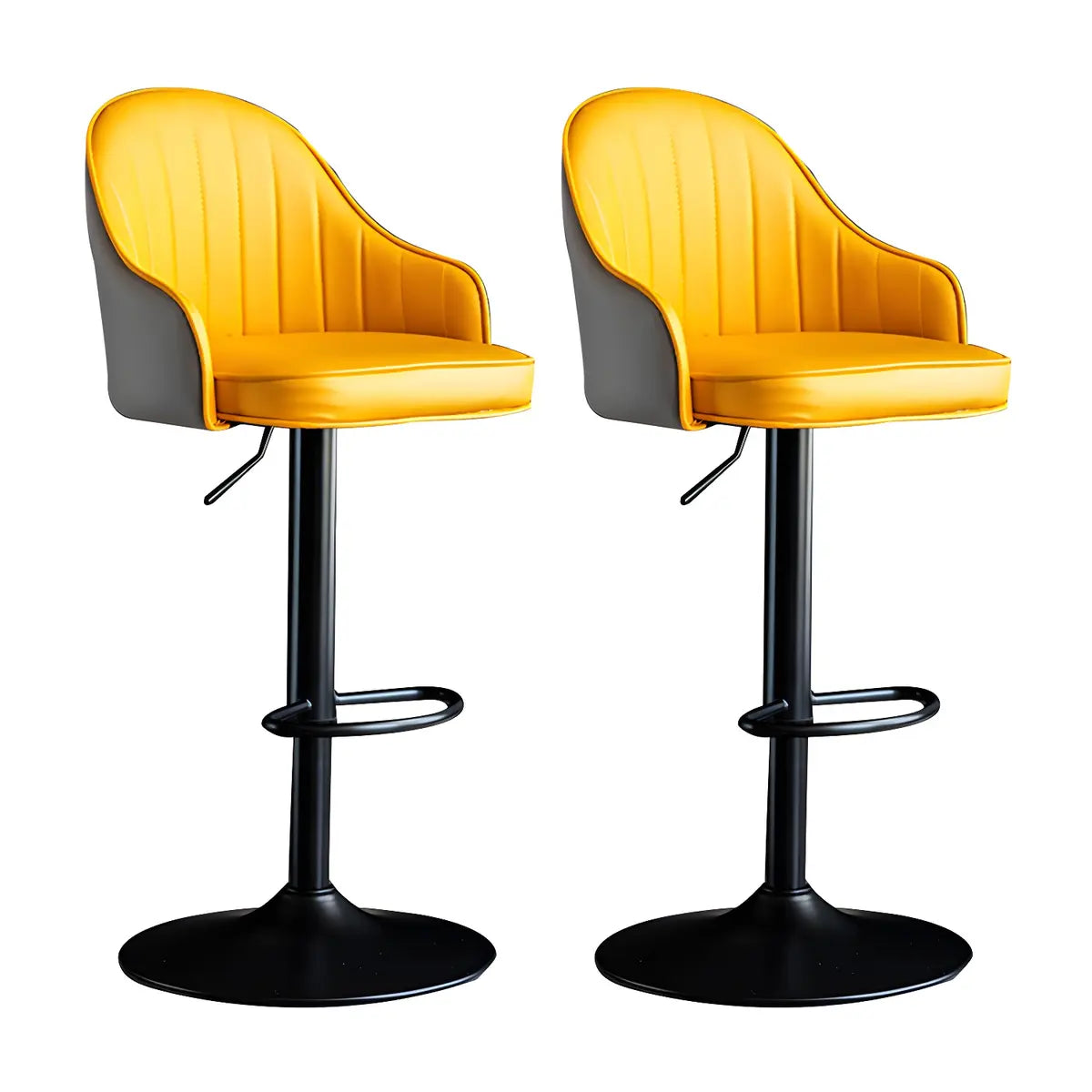 Yellow Round Metal Adjustable PU Leather Bar Stool Image - 62