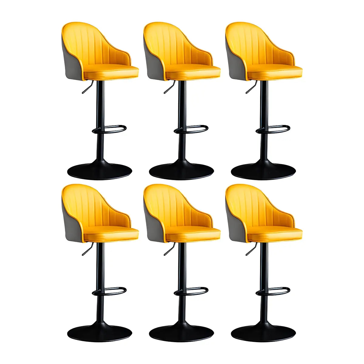 Yellow Round Metal Adjustable PU Leather Bar Stool Image - 64