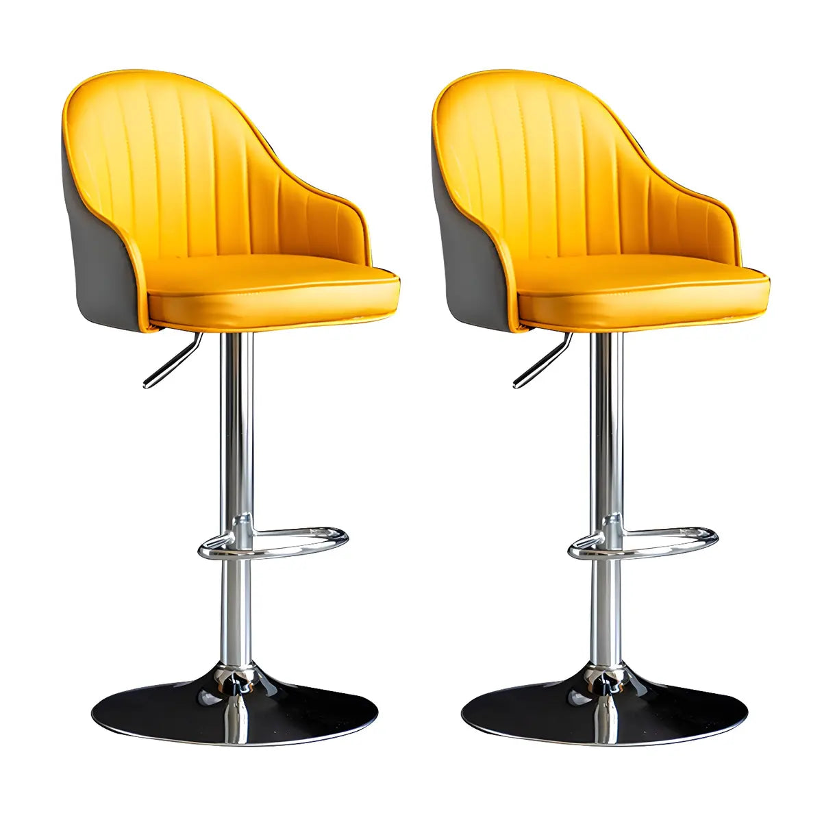 Yellow Round Metal Adjustable PU Leather Bar Stool Image - 67