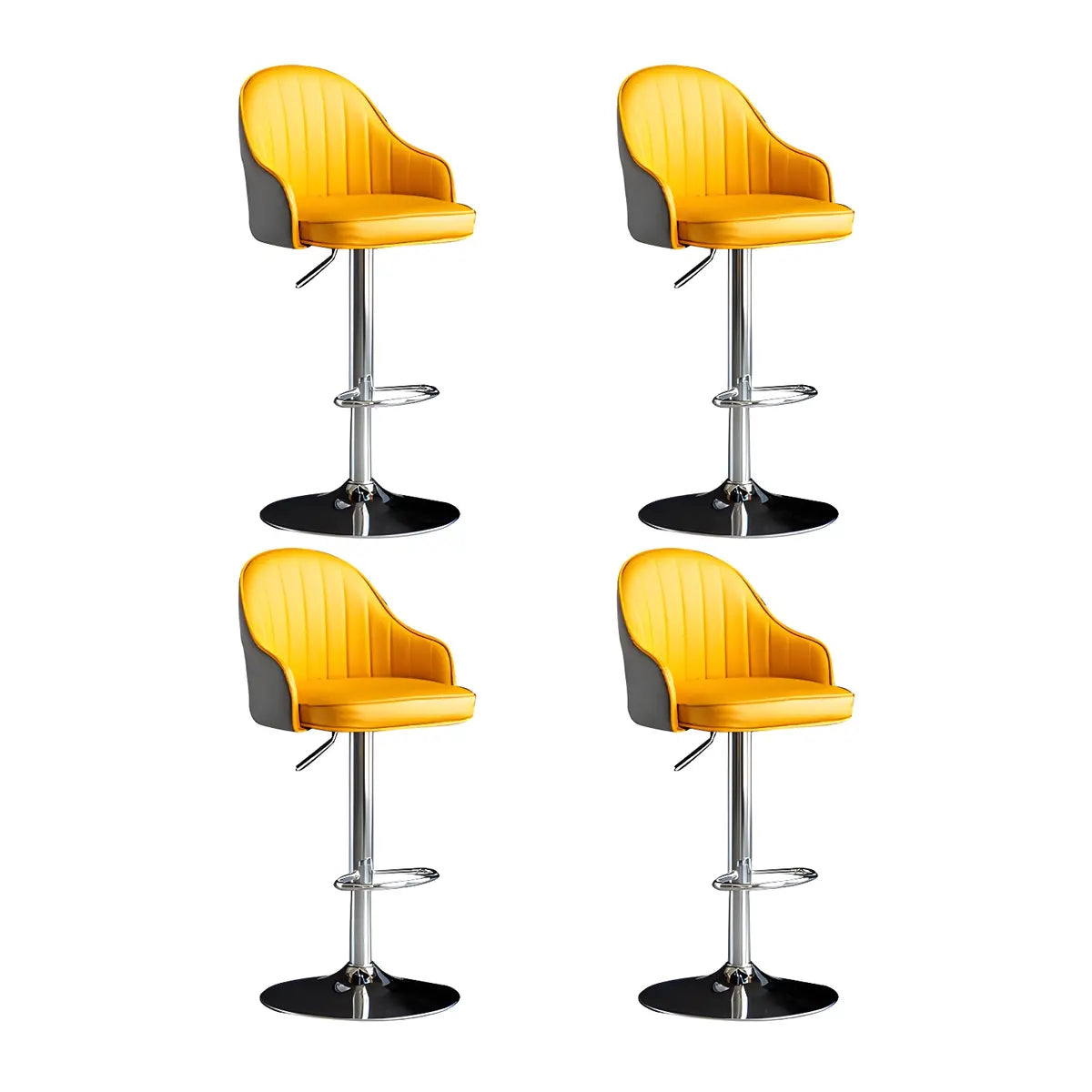 Yellow Round Metal Adjustable PU Leather Bar Stool Image - 68