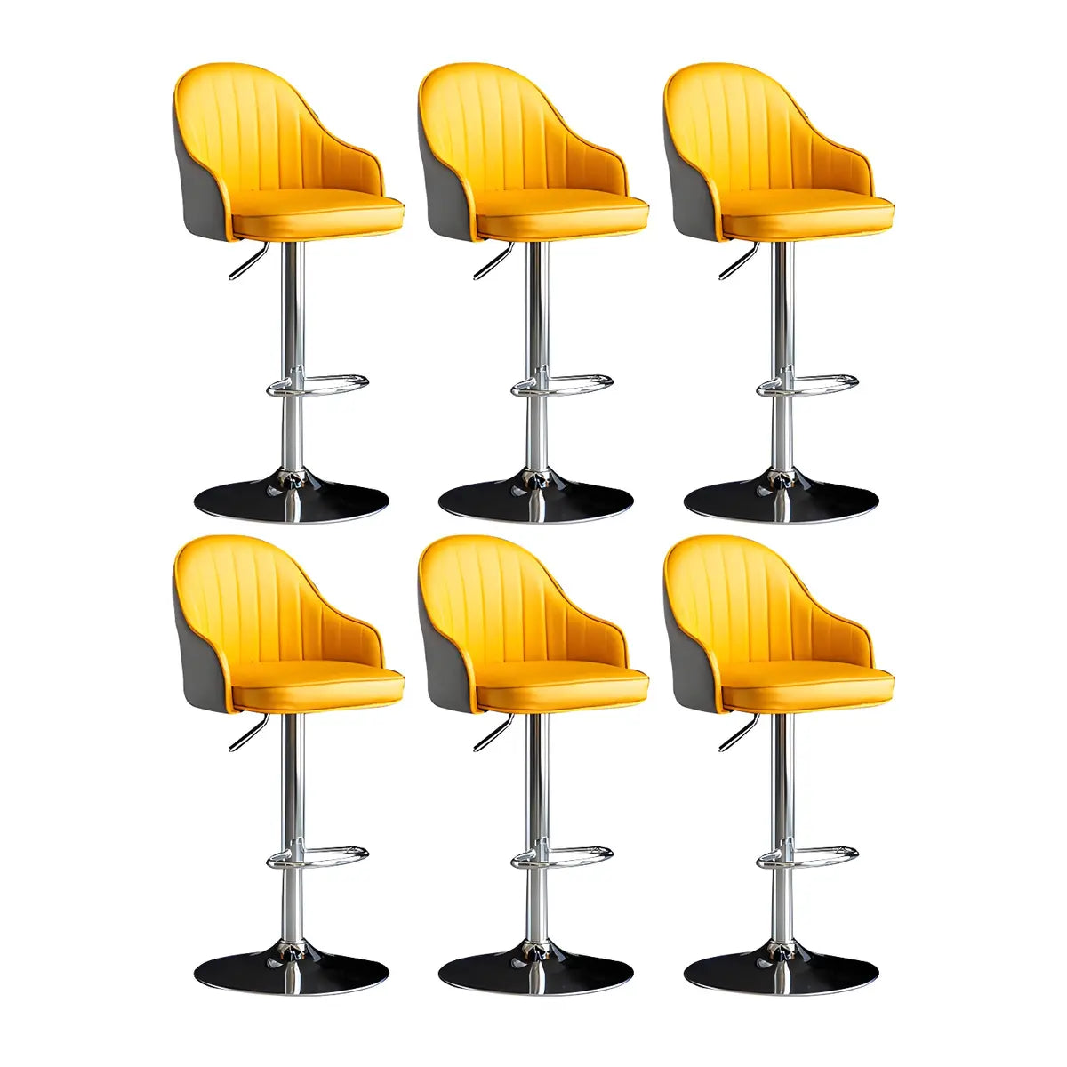 Yellow Round Metal Adjustable PU Leather Bar Stool Image - 69