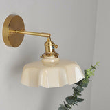 Yellow Scalloped Ceramic Shade Gold Arm Wall Sconce Image - 1