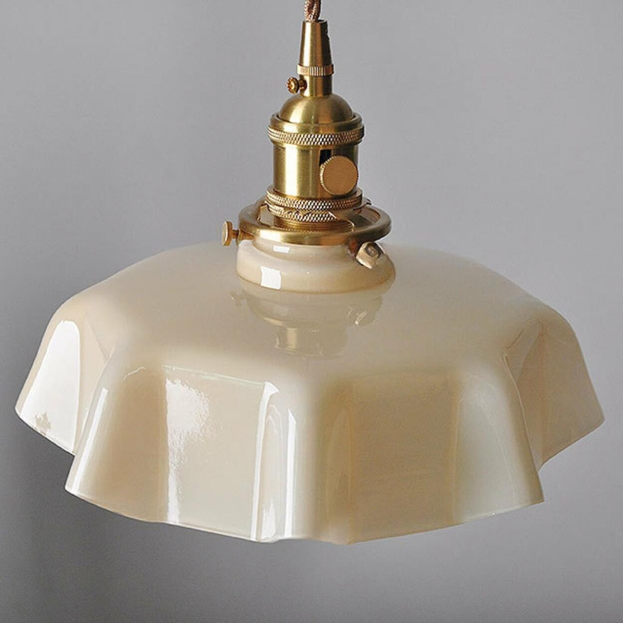 Yellow Scalloped Ceramic Shade Gold Arm Wall Sconce Image - 11