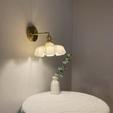 Yellow Scalloped Ceramic Shade Gold Arm Wall Sconce Image - 3