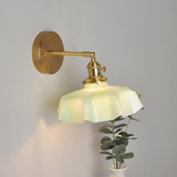 Yellow Scalloped Ceramic Shade Gold Arm Wall Sconce Image - 9