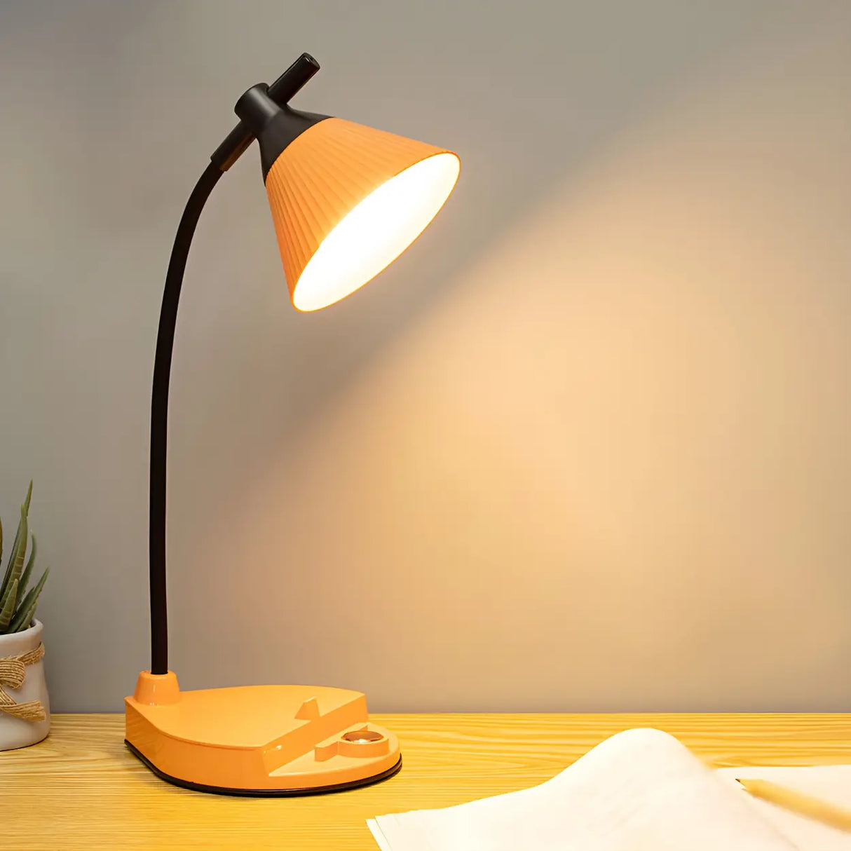 Yellow Simple Conical Dorm LED Modern Table Lamp Image - 5