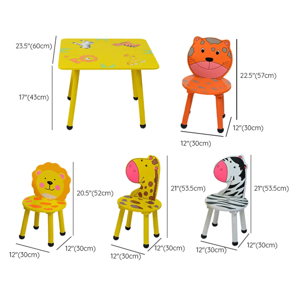 Yellow Wood Round Animal Toddler Play Table Chair Set Image - 19