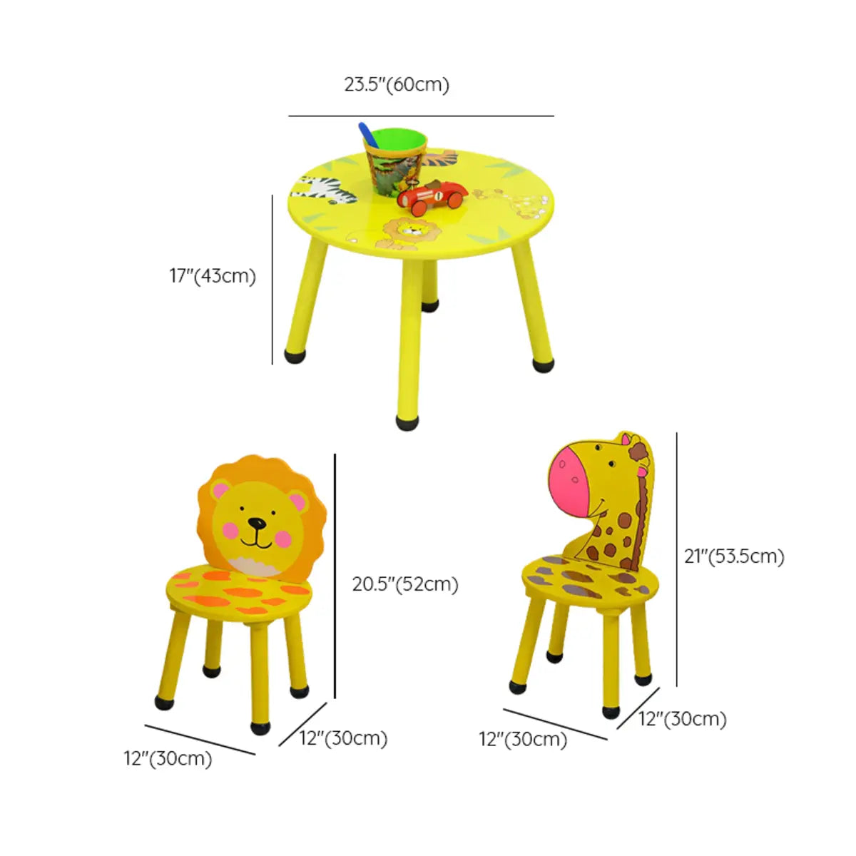 Yellow Wood Round Animal Toddler Play Table Chair Set Image - 22