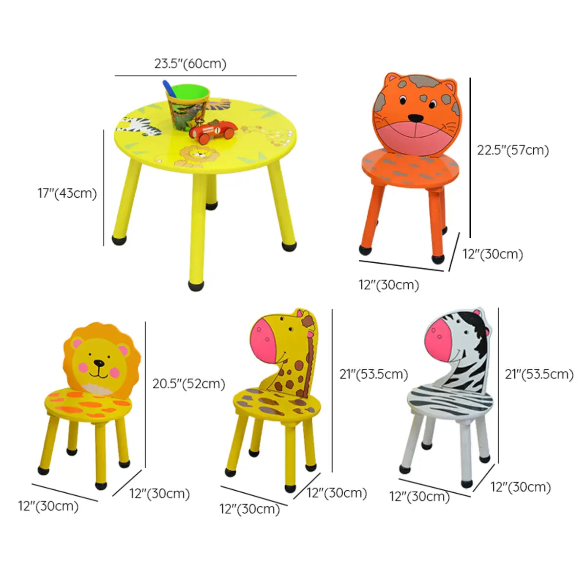 Yellow Wood Round Animal Toddler Play Table Chair Set Image - 23