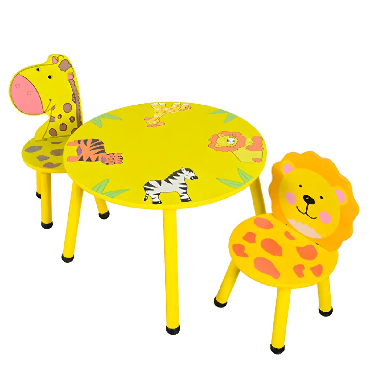 Yellow Wood Round Animal Toddler Play Table Chair Set Image - 7