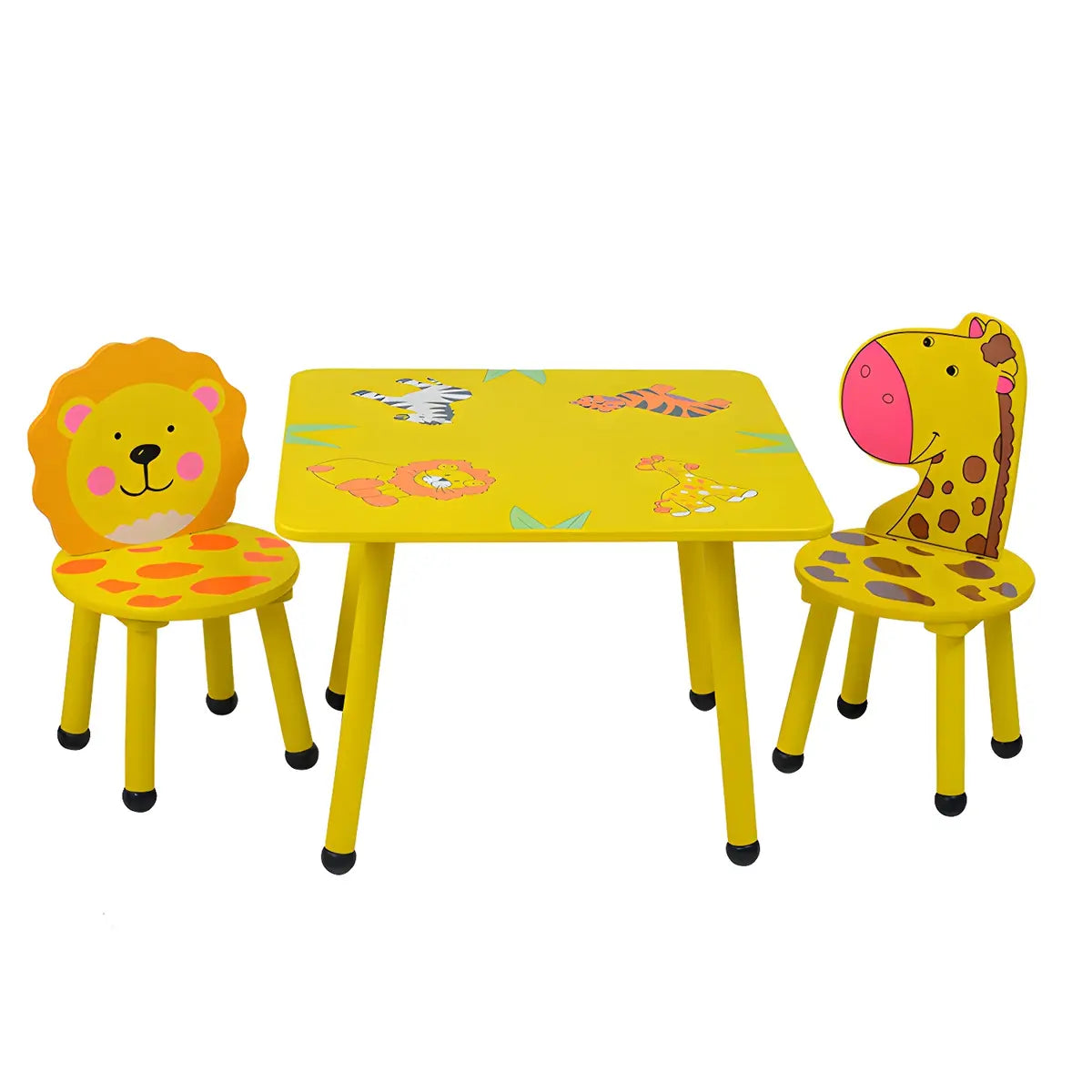 Yellow Wood Round Animal Toddler Play Table Chair Set Image - 9