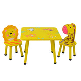 Yellow Wood Round Animal Toddler Play Table Chair Set Image - 9