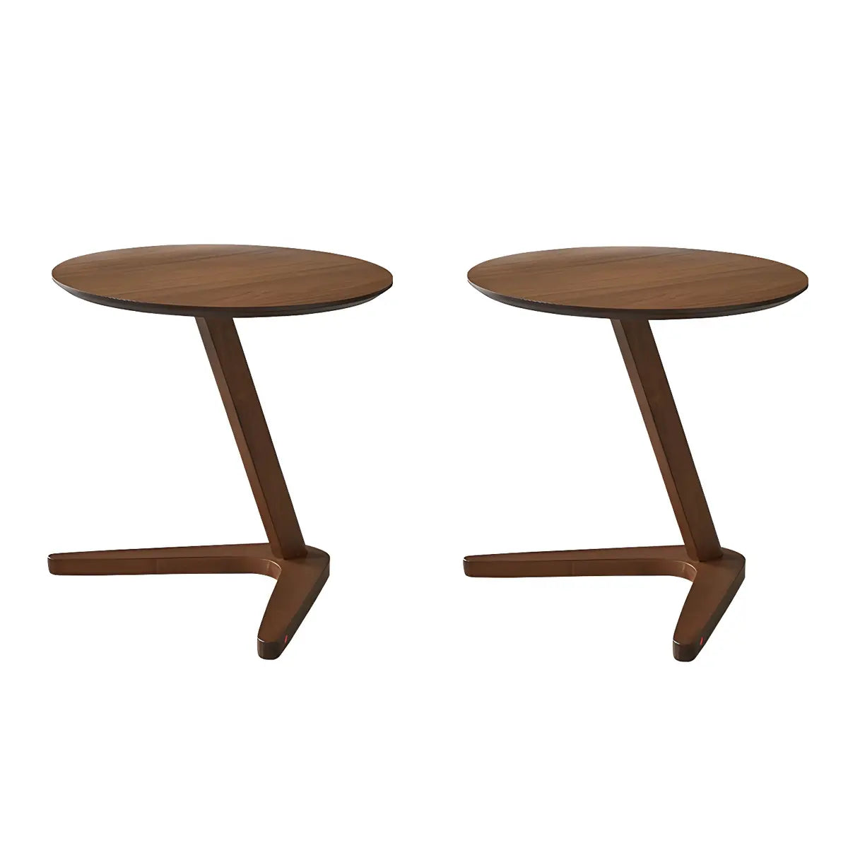 Z-Shaped Round Solid Wood Walnut Finish Side Table Image - 11