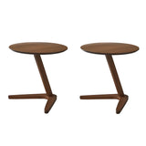 Z-Shaped Round Solid Wood Walnut Finish Side Table Image - 11