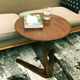 Z-Shaped Round Solid Wood Walnut Finish Side Table Image - 12