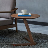 Z-Shaped Round Solid Wood Walnut Finish Side Table Image - 13