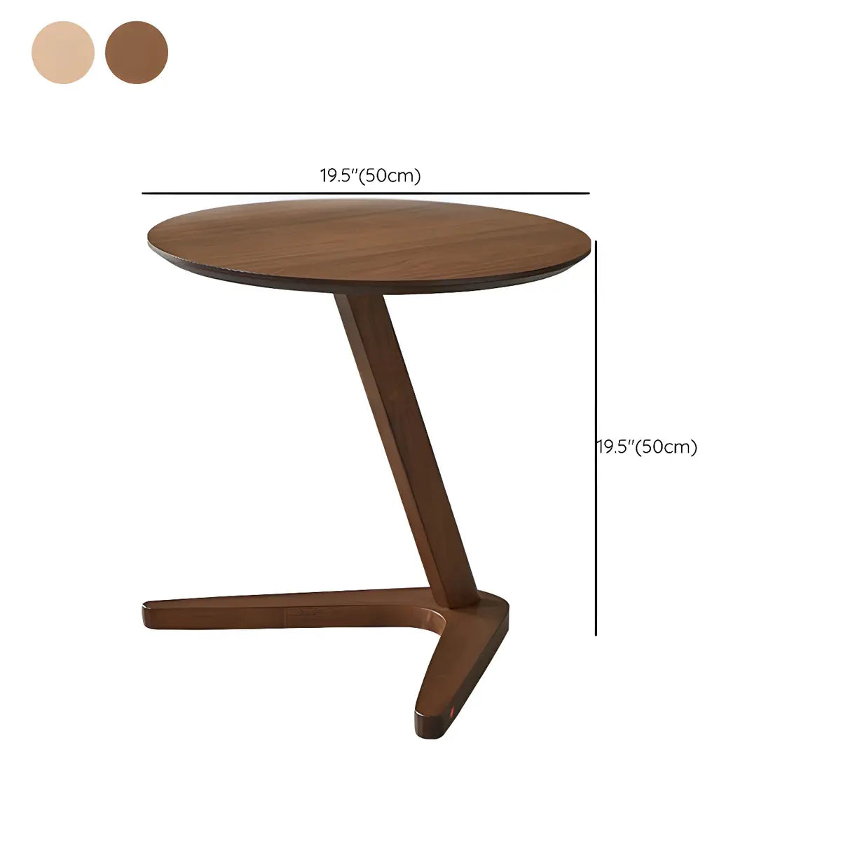 Z-Shaped Round Solid Wood Walnut Finish Side Table 